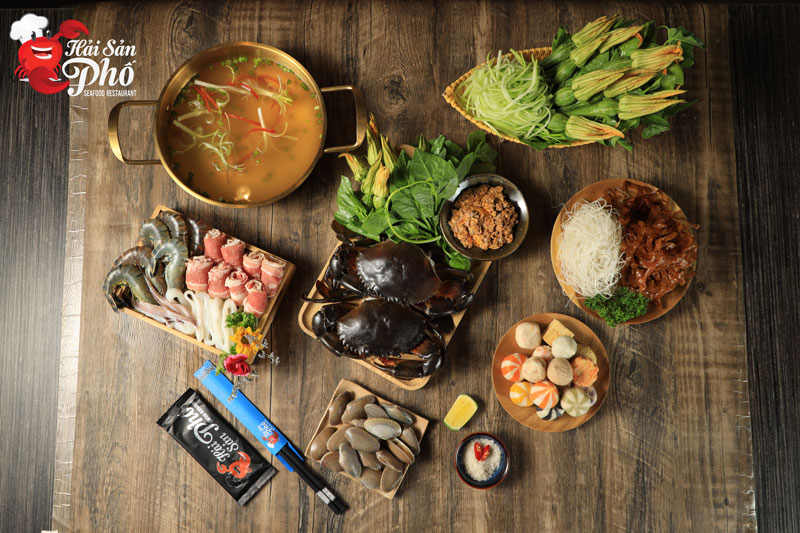 Set lẩu đầy đủ, nguyên liệu nhúng lẩu tươi ngon, chất lượng tại Hải Sản Phố.